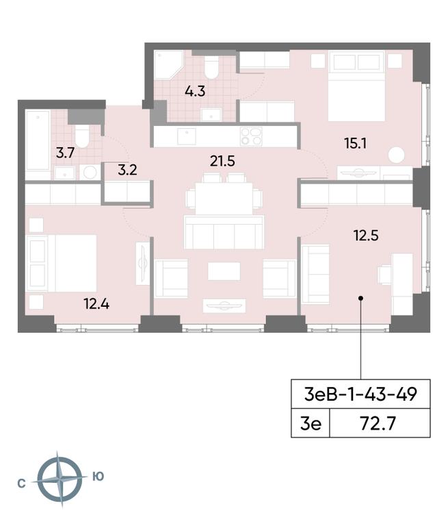 3-BD Apartment Sale, 72.7 sq. m. at Wave, Borisovskye Prudy Street, 1Б, Moscow, Russia #1