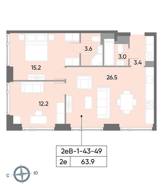 2-BD Apartment Sale, 63.9 sq. m. at Wave, Borisovskye Prudy Street, 1Б, Moscow, Russia #1 2-BD Apartment Sale, 63.9 sq. m. at Wave, Borisovskye Prudy Street, 1Б, Moscow, Russia #1