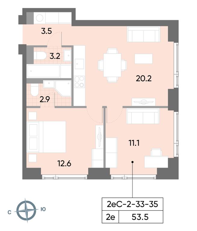 2-BD Apartment Sale, 53.5 sq. m. at Wave, Borisovskye Prudy Street, 1Б, Moscow, Russia #2