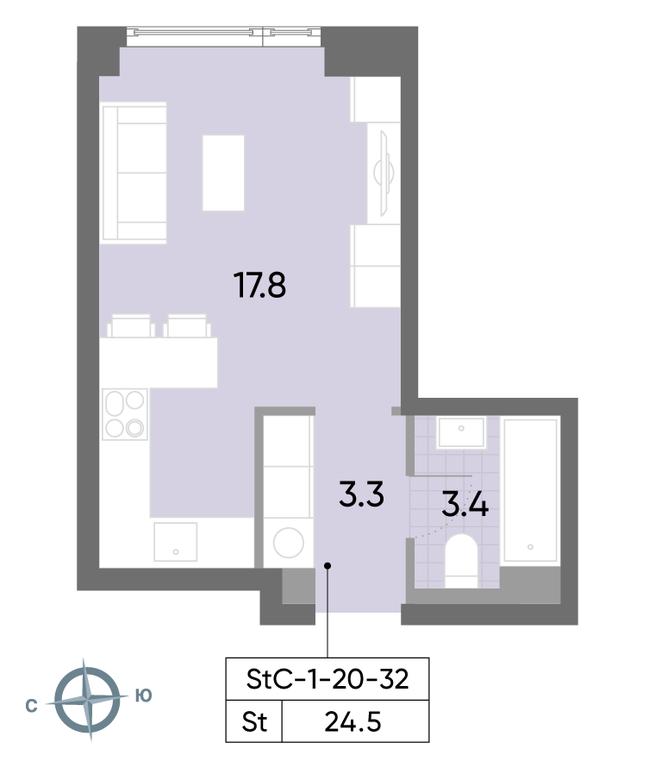 Apartment Sale, 24.5平方米 at Wave, Borisovskye Prudy Street, 1Б, Moscow, Russia #1