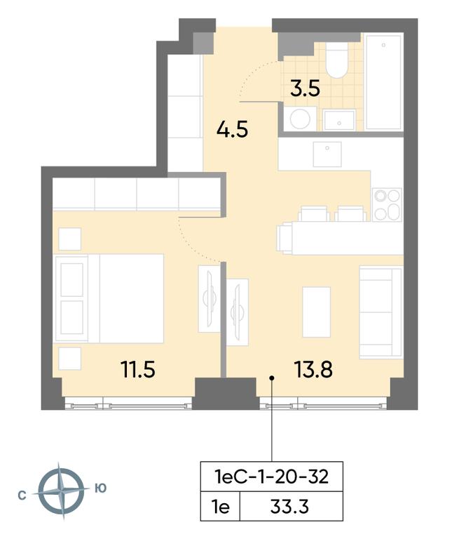 1-BD Apartment Sale, 33.3 sq. m. at Wave, Borisovskye Prudy Street, 1Б, Moscow, Russia #2 1-BD Apartment Sale, 33.3 sq. m. at Wave, Borisovskye Prudy Street, 1Б, Moscow, Russia #2