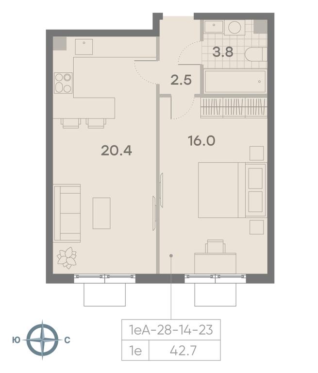 1-BD Apartment Sale, 42.7 sq. m. at Parkside, Krasnogo Mayaka Street, 26к1, Moscow, Russia #1