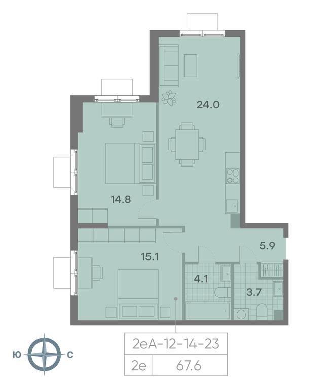 2-BD Apartment Sale, 67.6 sq. m. at Parkside, Krasnogo Mayaka Street, 26к1, Moscow, Russia #1