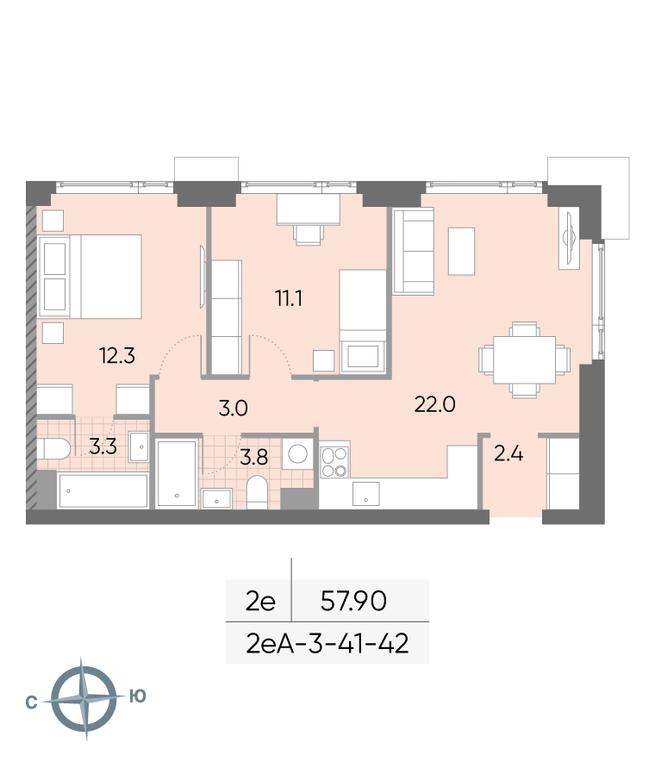 2-BD Apartment Sale, 57.9 sq. m. at Wave, Borisovskye Prudy Street, 1Б, Moscow, Russia #2 2-BD Apartment Sale, 57.9 sq. m. at Wave, Borisovskye Prudy Street, 1Б, Moscow, Russia #2