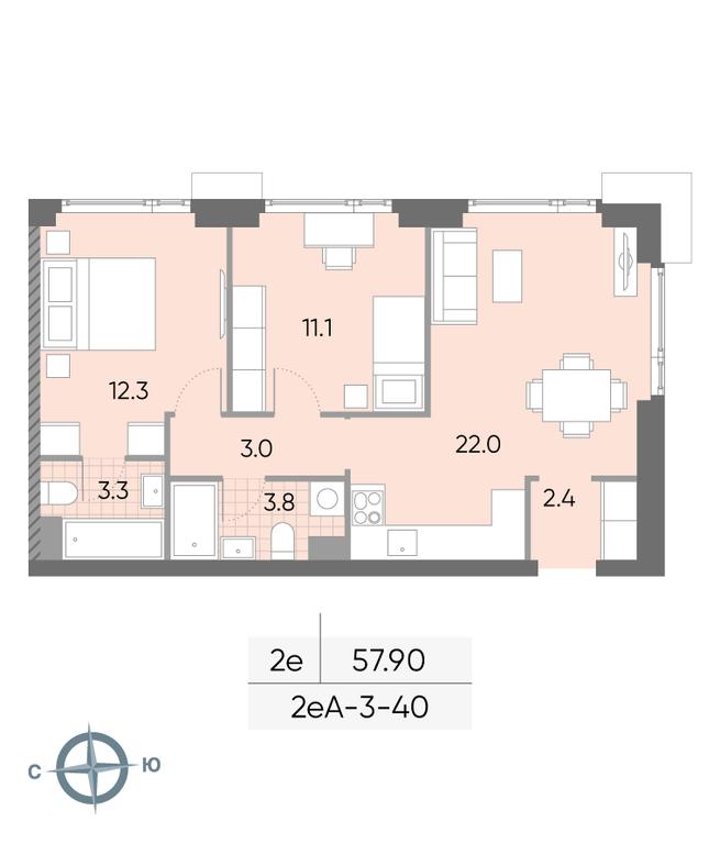 2-BD Apartment Sale, 57.9 sq. m. at Wave, Borisovskye Prudy Street, 1Б, Moscow, Russia #2 2-BD Apartment Sale, 57.9 sq. m. at Wave, Borisovskye Prudy Street, 1Б, Moscow, Russia #2