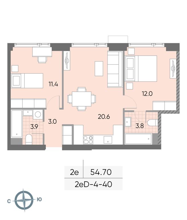 2-BD Apartment Sale, 54.7平方米 at Wave, Borisovskye Prudy Street, 1Б, Moscow, Russia #1 2-BD Apartment Sale, 54.7平方米 at Wave, Borisovskye Prudy Street, 1Б, Moscow, Russia #1