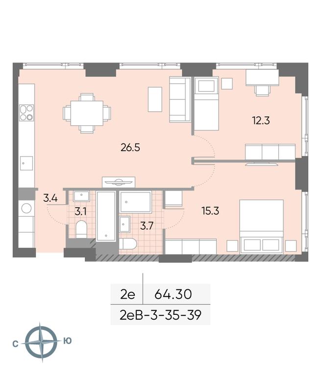 2-BD Apartment Sale, 64.3平方米 at Wave, Borisovskye Prudy Street, 1Б, Moscow, Russia #1 2-BD Apartment Sale, 64.3平方米 at Wave, Borisovskye Prudy Street, 1Б, Moscow, Russia #1