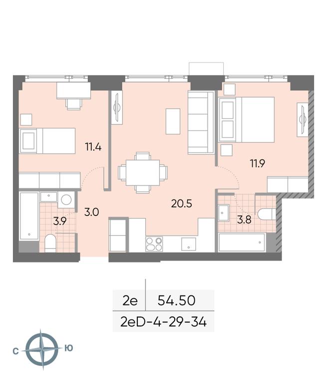 2-BD Apartment Sale, 54.5 sq. m. at Wave, Borisovskye Prudy Street, 1Б, Moscow, Russia #2