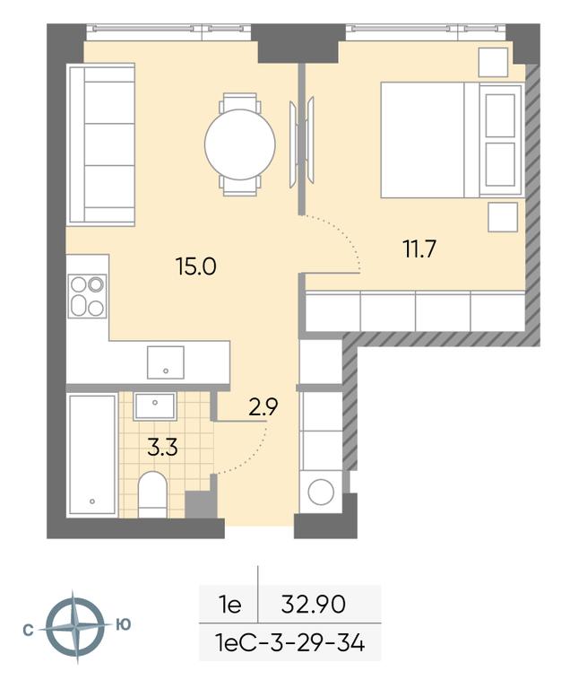 1-BD Apartment Sale, 32.9 sq. m. at Wave, Borisovskye Prudy Street, 1Б, Moscow, Russia #2