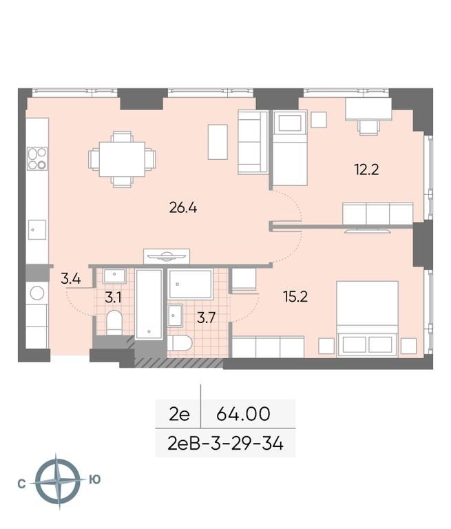 2-BD Apartment Sale, 64 sq. m. at Wave, Borisovskye Prudy Street, 1Б, Moscow, Russia #1