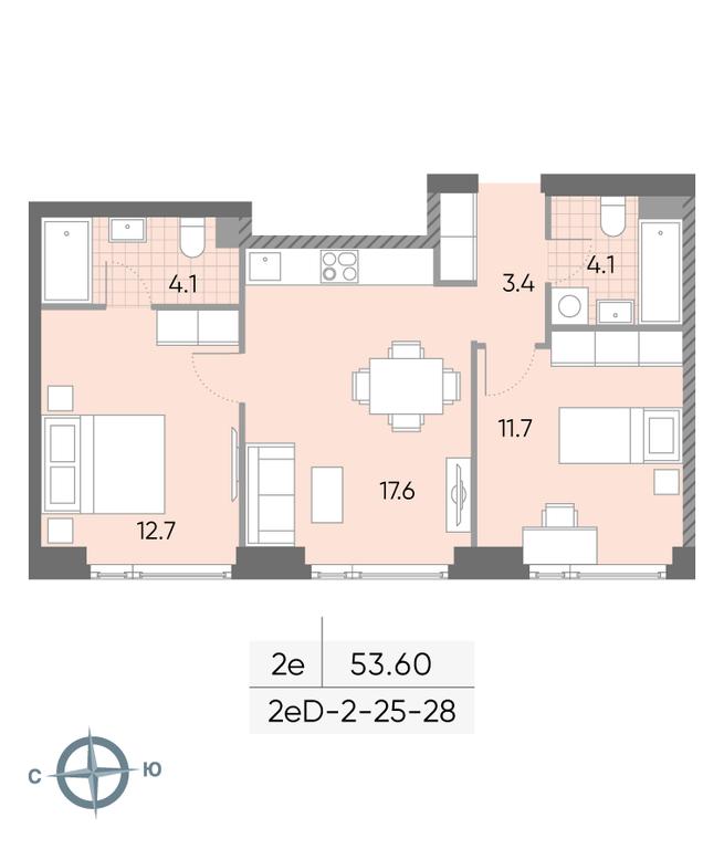 2-BD Apartment Sale, 53.6平方米 at Wave, Borisovskye Prudy Street, 1Б, Moscow, Russia #1 2-BD Apartment Sale, 53.6平方米 at Wave, Borisovskye Prudy Street, 1Б, Moscow, Russia #1