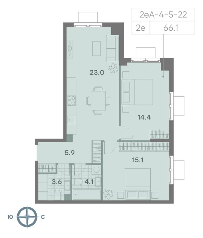 2-BD Apartment Sale, 66.1 sq. m. at Parkside, Krasnogo Mayaka Street, 26к1, Moscow, Russia #1 2-BD Apartment Sale, 66.1 sq. m. at Parkside, Krasnogo Mayaka Street, 26к1, Moscow, Russia #1