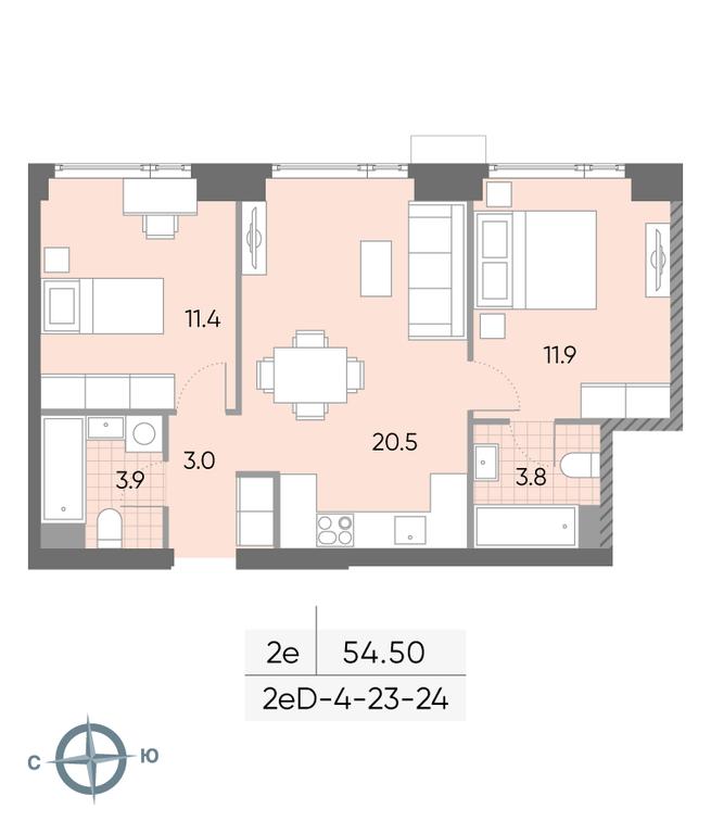 2-BD Apartment Sale, 54.5 sq. m. at Wave, Borisovskye Prudy Street, 1Б, Moscow, Russia #2