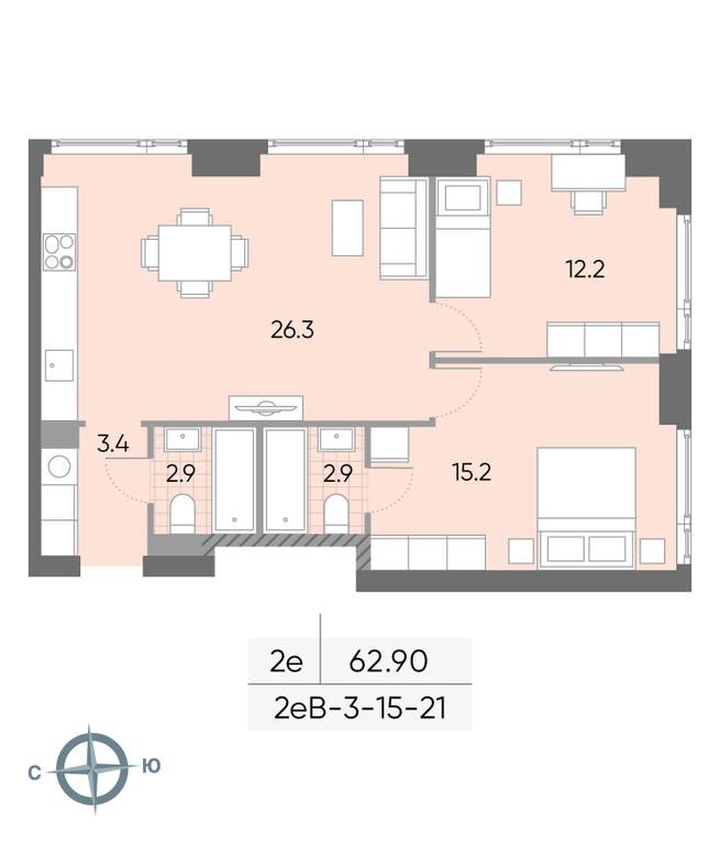 2-BD Apartment Sale, 62.9 sq. m. at Wave, Borisovskye Prudy Street, 1Б, Moscow, Russia #2 2-BD Apartment Sale, 62.9 sq. m. at Wave, Borisovskye Prudy Street, 1Б, Moscow, Russia #2