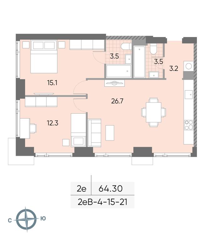 2-BD Apartment Sale, 64.3 sq. m. at Wave, Borisovskye Prudy Street, 1Б, Moscow, Russia #2