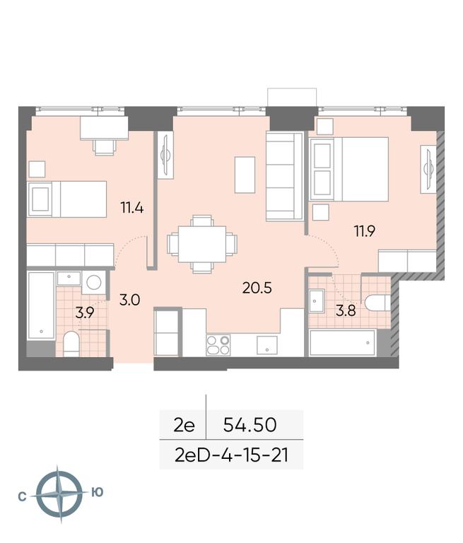 2-BD Apartment Sale, 54.5平方米 at Wave, Borisovskye Prudy Street, 1Б, Moscow, Russia #1 2-BD Apartment Sale, 54.5平方米 at Wave, Borisovskye Prudy Street, 1Б, Moscow, Russia #1