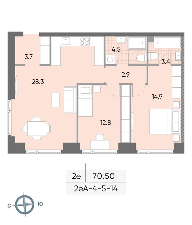 2-BD Apartment Sale, 70.5 sq. m. at Wave, Borisovskye Prudy Street, 1Б, Moscow, Russia #2