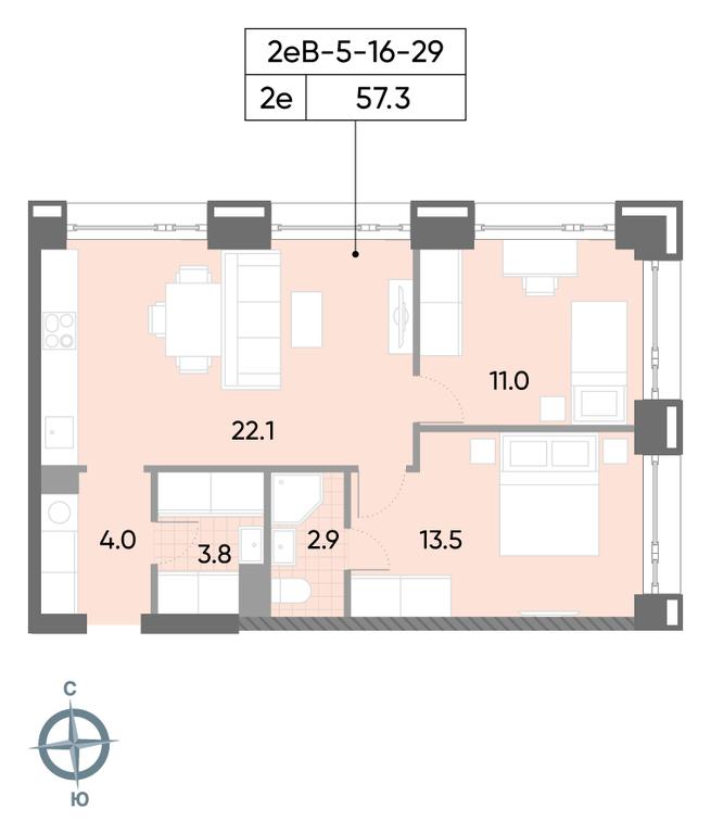 2-BD Apartment Sale, 57.3 sq. m. at Wave, Borisovskye Prudy Street, 1Б, Moscow, Russia #2