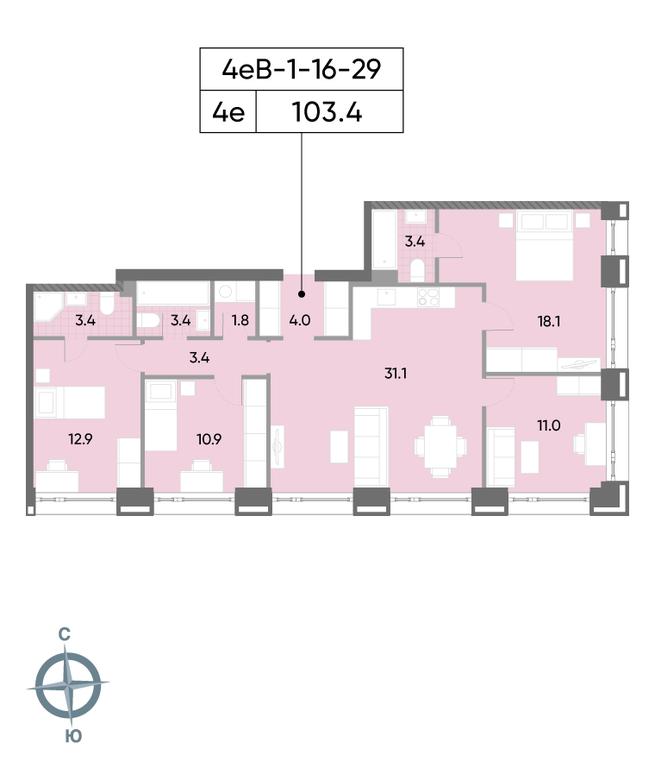 4-BD Apartment Sale, 103.4 sq. m. at Wave, Borisovskye Prudy Street, 1Б, Moscow, Russia #2 4-BD Apartment Sale, 103.4 sq. m. at Wave, Borisovskye Prudy Street, 1Б, Moscow, Russia #2