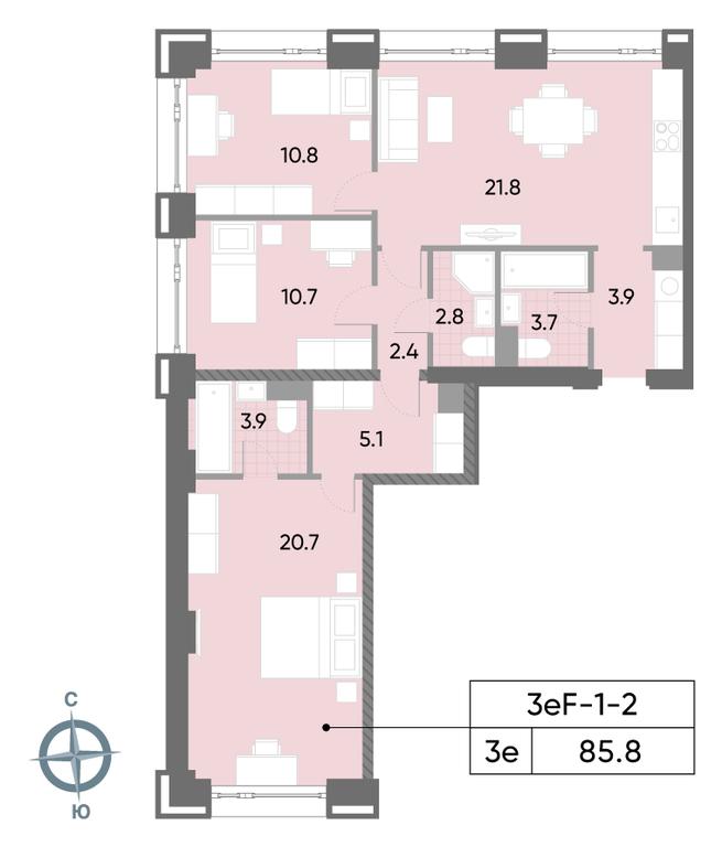 3-BD Apartment Sale, 85.8平方米 at Wave, Borisovskye Prudy Street, 1Б, Moscow, Russia #2