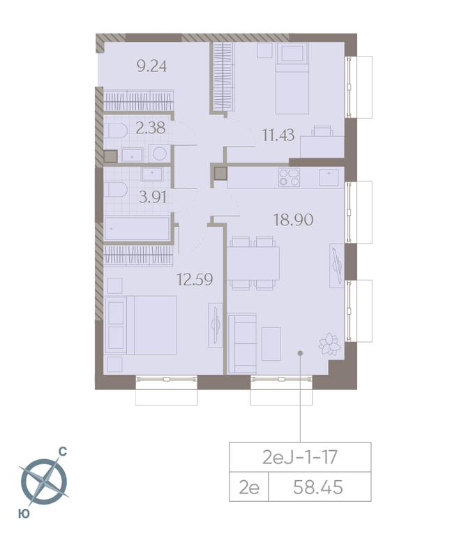 2-BD Apartment Sale, 58.5 sq. m. at Dmitrovskoe Nebo, Ilmenskiy Drive, 4с1, Moscow, Russia #1