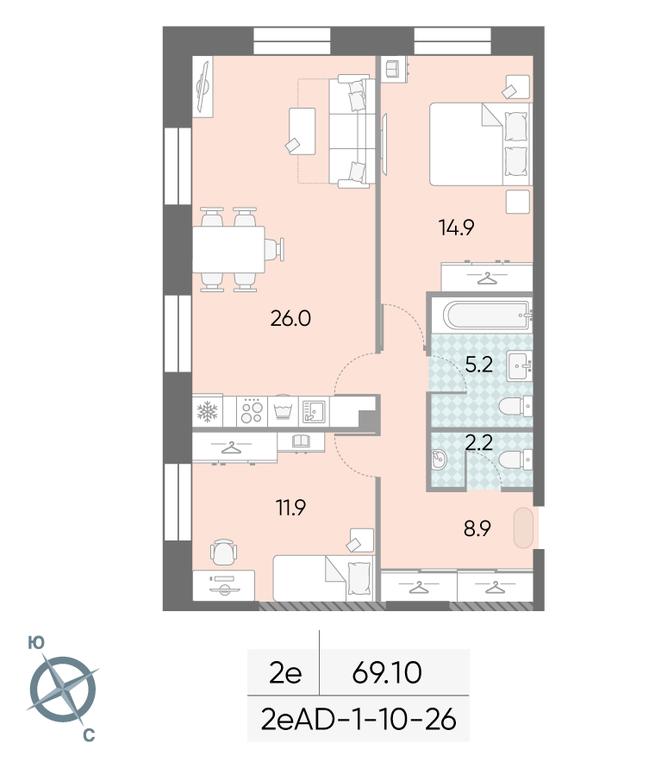 2-BD Apartment Sale, 69.1平方米 at Zilart, Rodchenko Street, 1, Moscow, Russia #1 2-BD Apartment Sale, 69.1平方米 at Zilart, Rodchenko Street, 1, Moscow, Russia #1