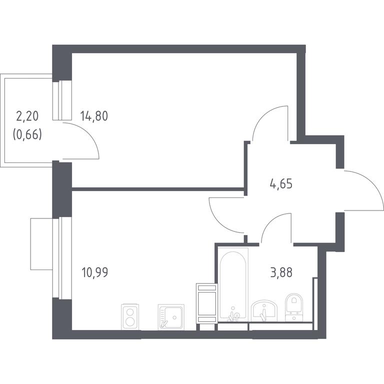 Apartment Sale, 34.98平方米 at Piatnitskie Luga, Pyatnitskoye Highway, 2, derevnya Yurlovo, Solnechnogorsk City District, Moscow Region, Russia #1