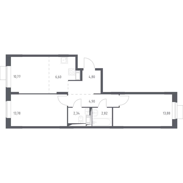 1-BD Apartment Sale, 59.89平方米 at Piatnitskie Luga, Pyatnitskoye Highway, 2, derevnya Yurlovo, Solnechnogorsk City District, Moscow Region, Russia #1