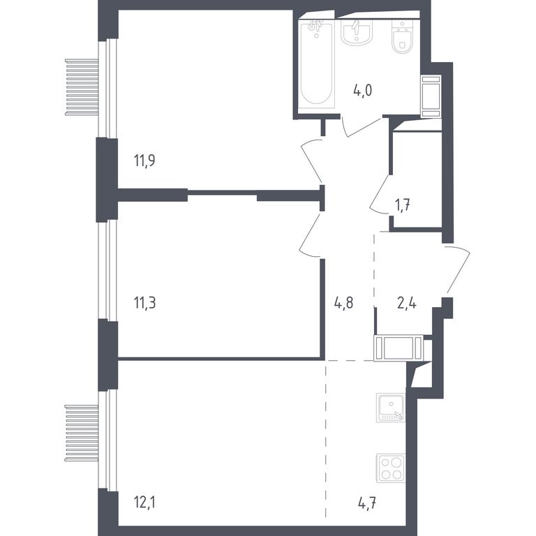 1-BD Apartment Sale, 52.3 sq. m. at Mytishchi Park, Silikatnaya ulitsa, 41к3, Mytischi, Moscow Region, Russia #1