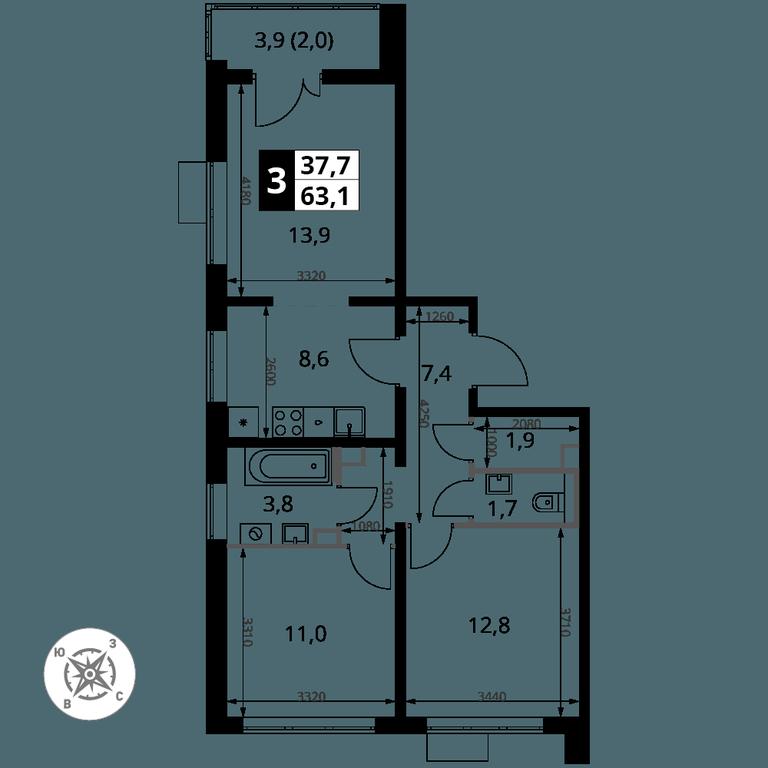 3-BD Apartment Sale, 63.1 sq. m. at Yzhnaya Bitsa, Yuzhnaya Bitsa Residential Complex, posyolok Bittsa, Leninskiy City District, Moscow Region, Russia #2 3-BD Apartment Sale, 63.1 sq. m. at Yzhnaya Bitsa, Yuzhnaya Bitsa Residential Complex, posyolok Bittsa, Leninskiy City District, Moscow Region, Russia #2