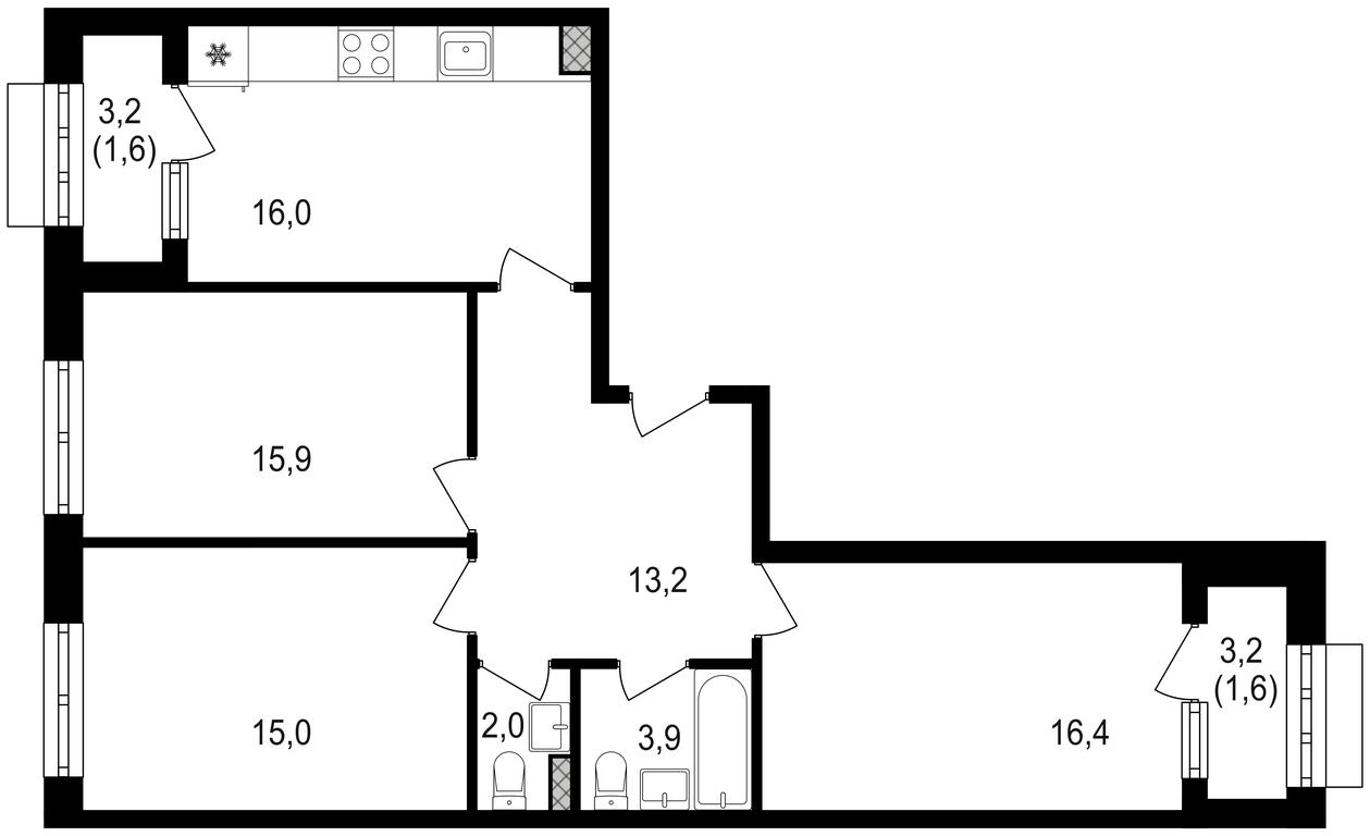 3-BD Apartment Sale, 85.7 sq. m. at Mikhalkovskiy, Mikhalkovskaya Street, 48, Moscow, Russia #1