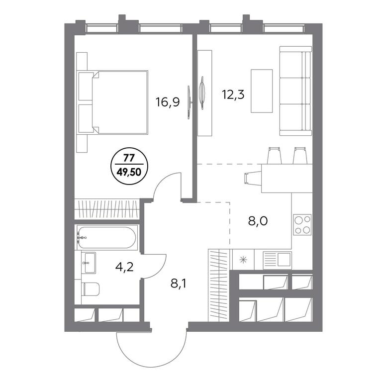 2-BD Apartment Sale, 49.5 sq. m. at Dom56, Fridrikha Engelsa Street, 56с1, Moscow, Russia #1