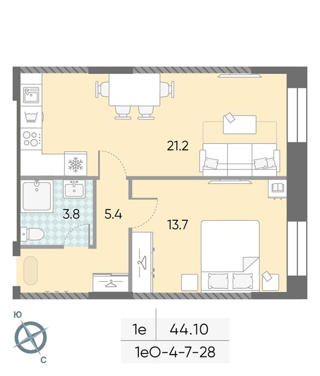 1-BD Apartment Sale, 44.1平方米 at Zilart, Rodchenko Street, 1, Moscow, Russia #2