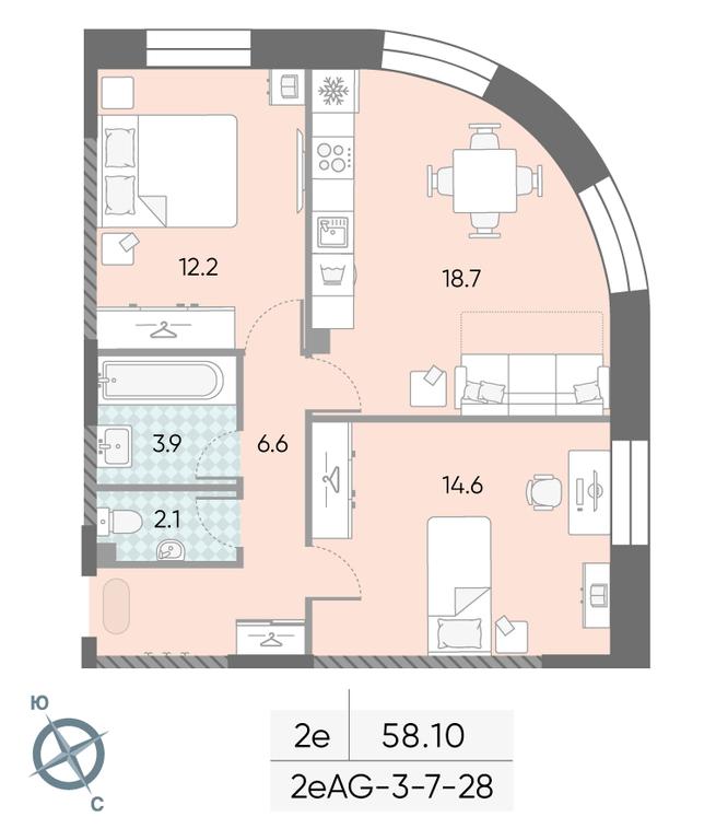 2-BD Apartment Sale, 58.1平方米 at Zilart, Rodchenko Street, 1, Moscow, Russia #2