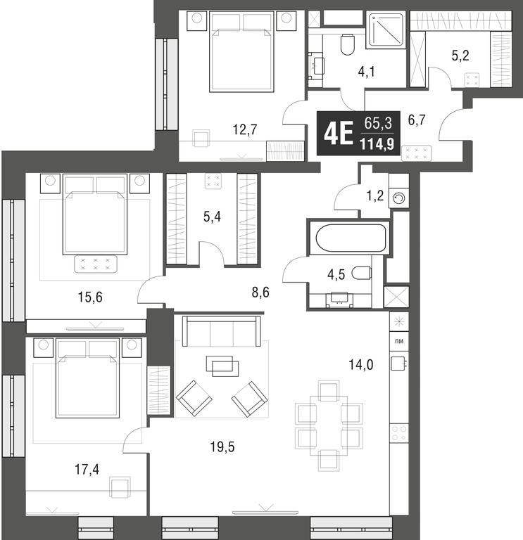 4-BD Apartment Sale, 114.9 sq. m. at Afi Tower, Serebryakova Drive, 11-13к1, Moscow, Russia #1