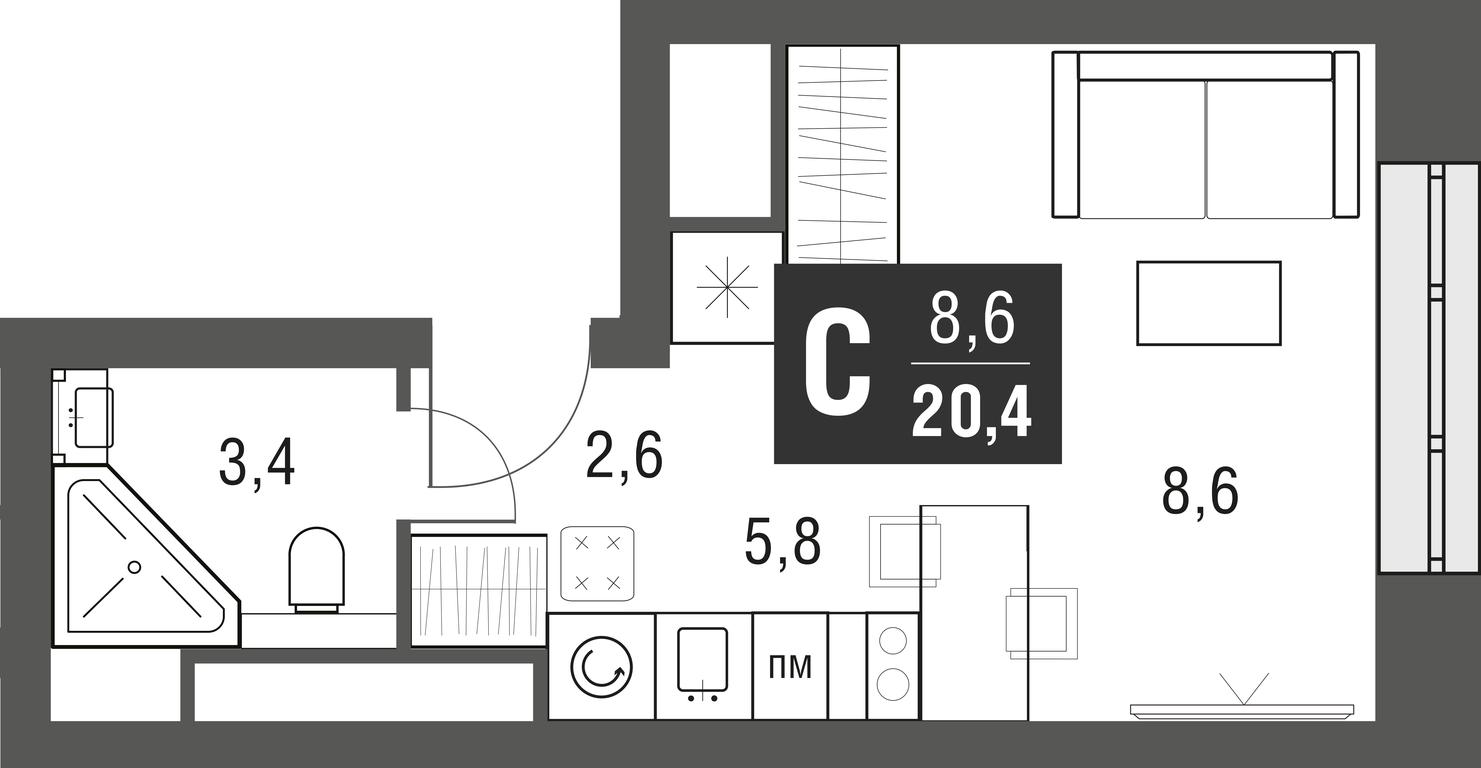 Apartment Sale, 20.4 sq. m. at Afi Tower, Serebryakova Drive, 11-13к1, Moscow, Russia #1