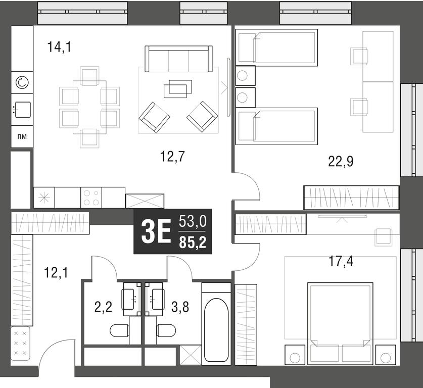 3-BD Apartment Sale, 85.2 sq. m. at Afi Tower, Serebryakova Drive, 11-13к1, Moscow, Russia #1