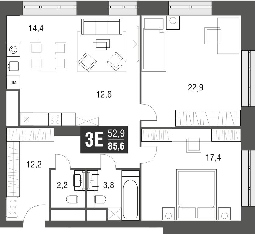 3-BD Apartment Sale, 85.6 sq. m. at Afi Tower, Serebryakova Drive, 11-13к1, Moscow, Russia #1 3-BD Apartment Sale, 85.6 sq. m. at Afi Tower, Serebryakova Drive, 11-13к1, Moscow, Russia #1