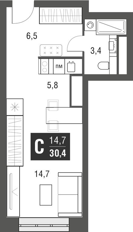 Apartment Sale, 30.4平方米 at Afi Tower, Serebryakova Drive, 11-13к1, Moscow, Russia #1