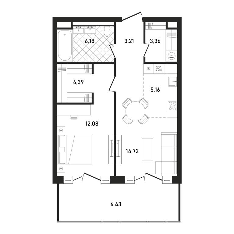 1-BD Apartment Sale, 57.53平方米 at Republic, Presnensky Val Street, 27с1, Moscow, Russia #1