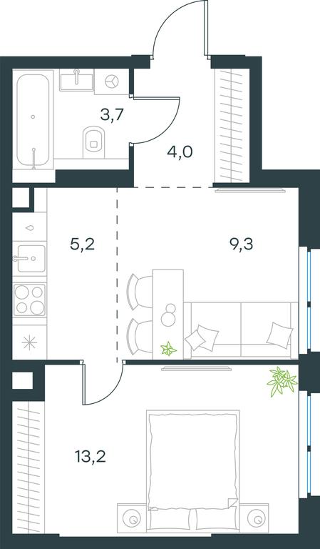 1-BD Apartment Sale, 35.4平方米 at Level Michurinskiy, Озёрная улица, вл1, Москва, Россия #1