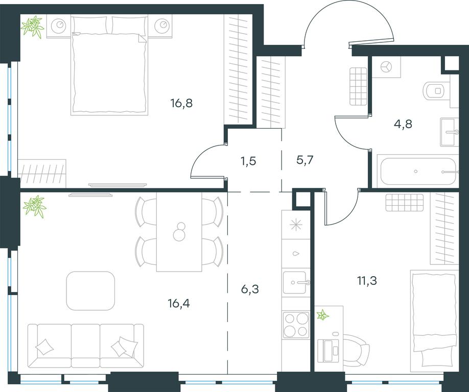 2-BD Apartment Sale, 62.8 sq. m. at Level Michurinskiy, Озёрная улица, вл1, Москва, Россия #1