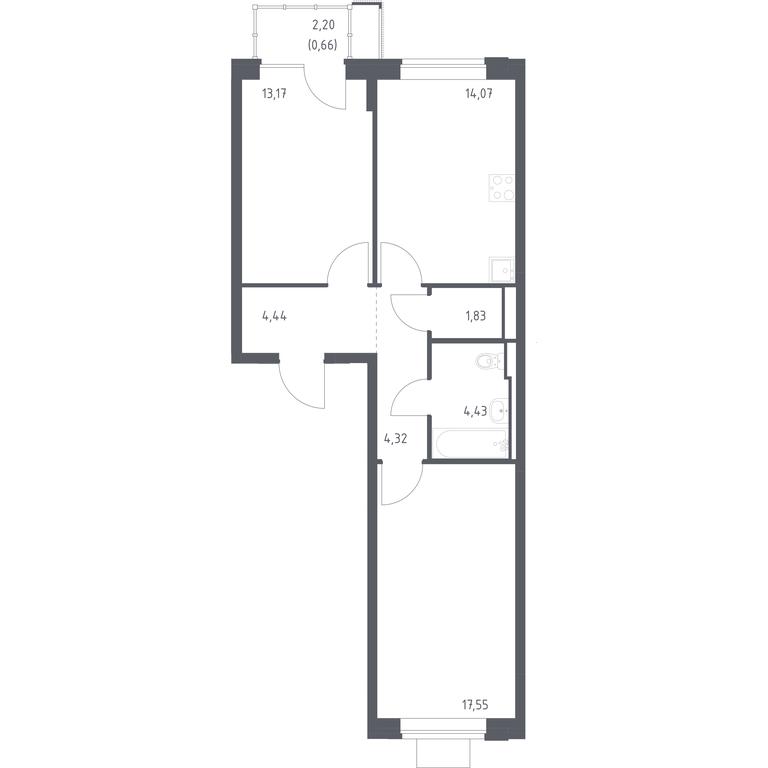1-BD Apartment Sale, 60.47 sq. m. at Pribrezhnyi Park, Pribrezhniy Park Residential Complex, Village of Yam, Domodedovo City District, Moscow Region, Russia #1