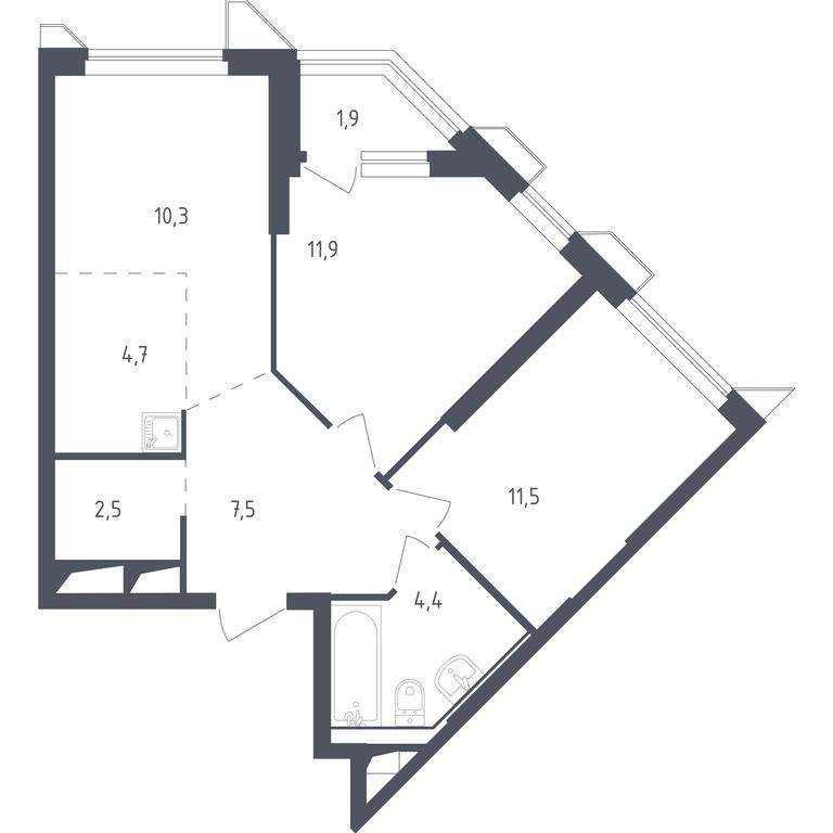 1-BD Apartment Sale, 54.67 sq. m. at Sputnik, Lipovoy Roschi Street, 1к4, derevnya Razdory, Odintsovskiy City District, Moscow Region, Russia #1