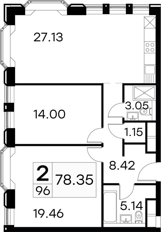 2-BD Apartment Sale, 78.35 sq. m. at Aura Belorusskaya, 1st Yamskogo Polya Street, 28с3, Moscow, Russia #1