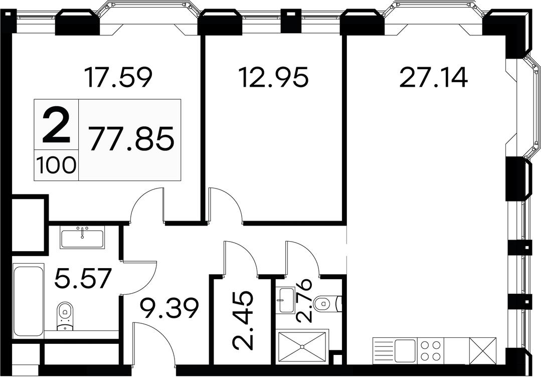 2-BD Apartment Sale, 77.85 sq. m. at Aura Belorusskaya, 1st Yamskogo Polya Street, 28с3, Moscow, Russia #1