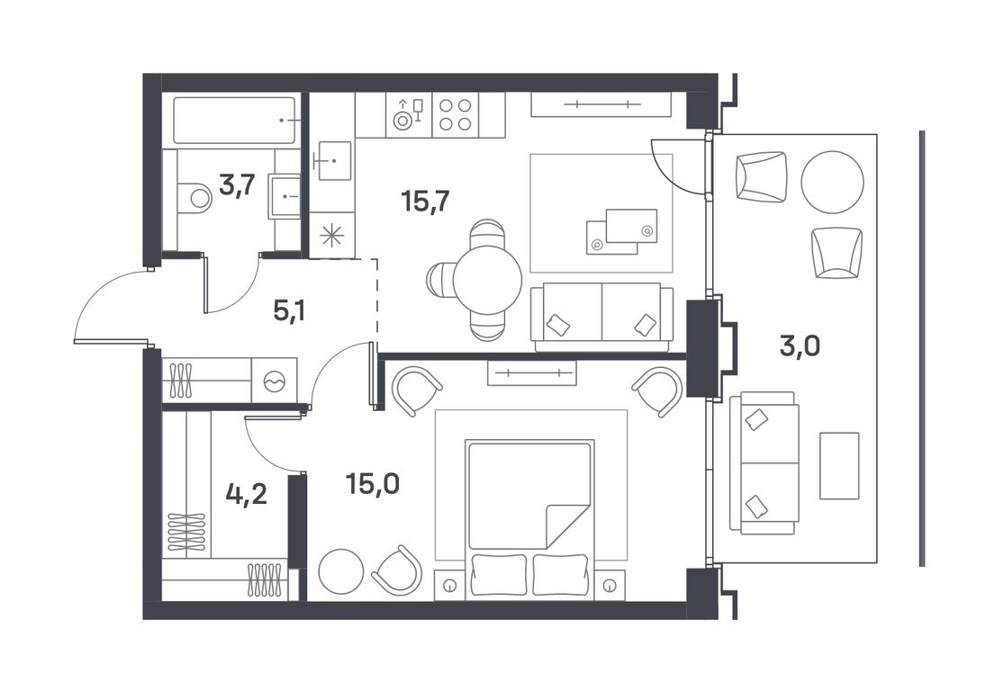 1-BD Apartment Sale, 44.7 sq. m. at Portland, Yuzhnoportovaya Street, 42с5, Moscow, Russia #2