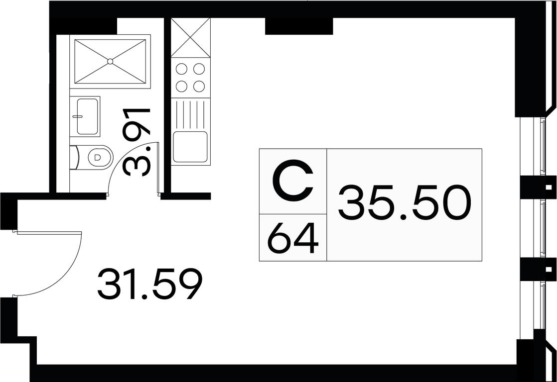 Apartment Sale, 35.5 sq. m. at Aura Belorusskaya, 1st Yamskogo Polya Street, 28с3, Moscow, Russia #1