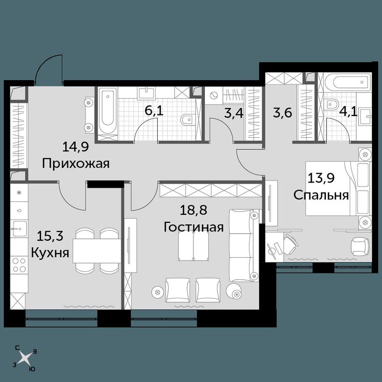 2-BD Apartment Sale, 80 sq. m. at Sydney City, Shenogina Street, 2, Moscow, Russia #1