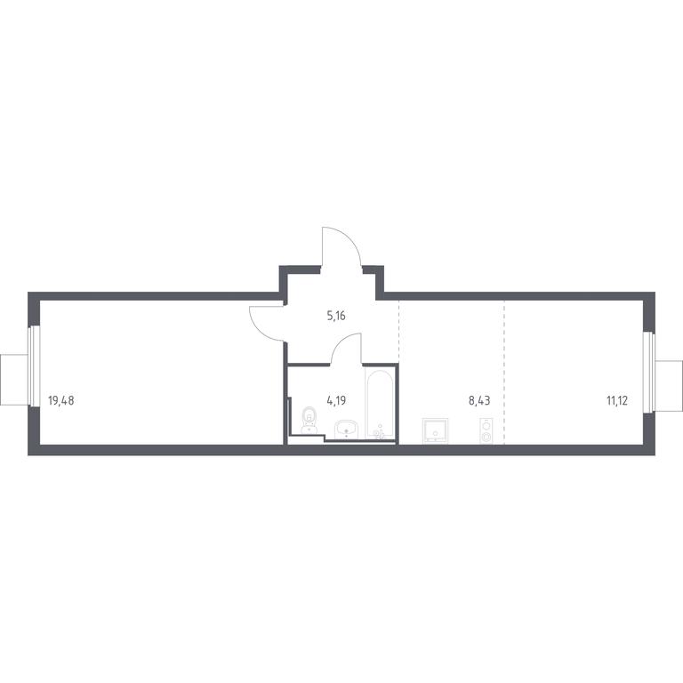 Apartment Sale, 48.38平方米 at Gorki Park, Shkolnaya ulitsa, 2, derevnya Korobovo, Leninskiy City District, Moscow Region, Russia #1